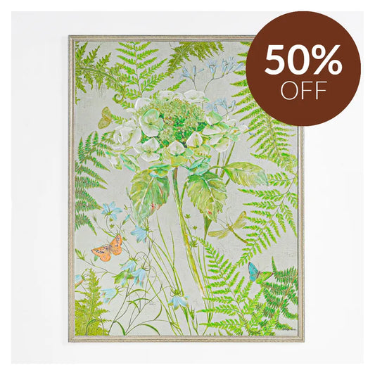 Hydrangeas Series I Enhanced Canvas Print – Hand-Painted Botanical Artwork by Kathryn White in White Shadow Box Frame