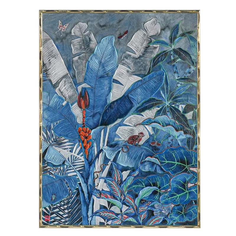 Jungle Blues Series II Enhanced Canvas Print – Hand-Painted Tropical Artwork by Gabby Malpas in Black Shadow Box Frame