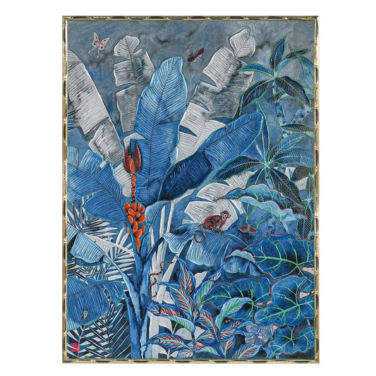 Jungle Blues Series II Enhanced Canvas Print – Hand-Painted Tropical Artwork by Gabby Malpas in Black Shadow Box Frame