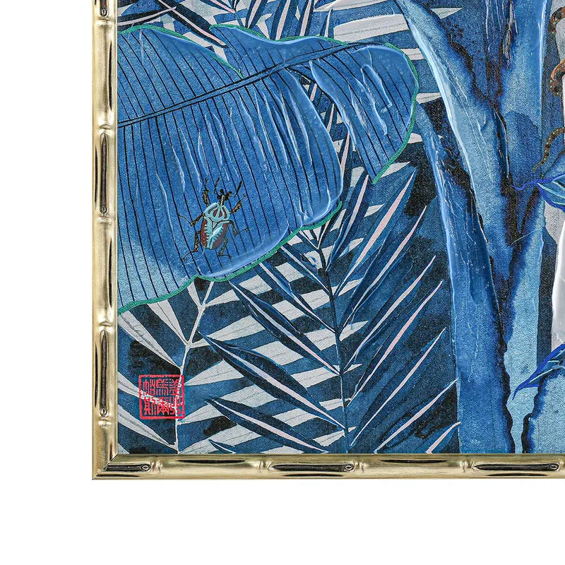 Jungle Blues Series II Enhanced Canvas Print – Hand-Painted Tropical Artwork by Gabby Malpas in Black Shadow Box Frame