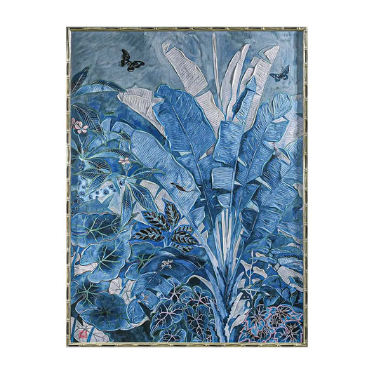 Jungle Blues Series I Enhanced Canvas Print – Hand-Painted Tropical Artwork by Gabby Malpas in Black Shadow Box Frame