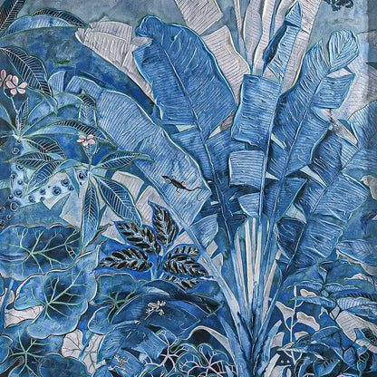 Jungle Blues Series I Enhanced Canvas Print – Hand-Painted Tropical Artwork by Gabby Malpas in Black Shadow Box Frame