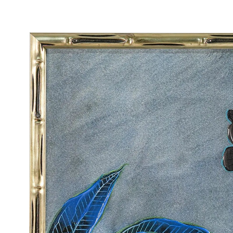 Jungle Blues Series I Enhanced Canvas Print – Hand-Painted Tropical Artwork by Gabby Malpas in Black Shadow Box Frame