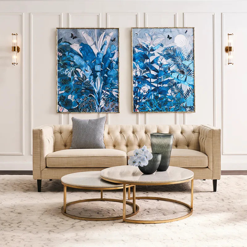 Jungle Blues Series III Enhanced Canvas Print – Hand-Painted Tropical Artwork by Gabby Malpas in Black Shadow Box Frame