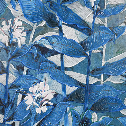Jungle Blues Series III Enhanced Canvas Print – Hand-Painted Tropical Artwork by Gabby Malpas in Black Shadow Box Frame