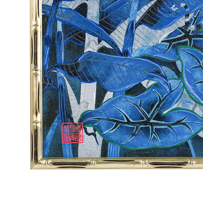 Jungle Blues Series III Enhanced Canvas Print – Hand-Painted Tropical Artwork by Gabby Malpas in Black Shadow Box Frame