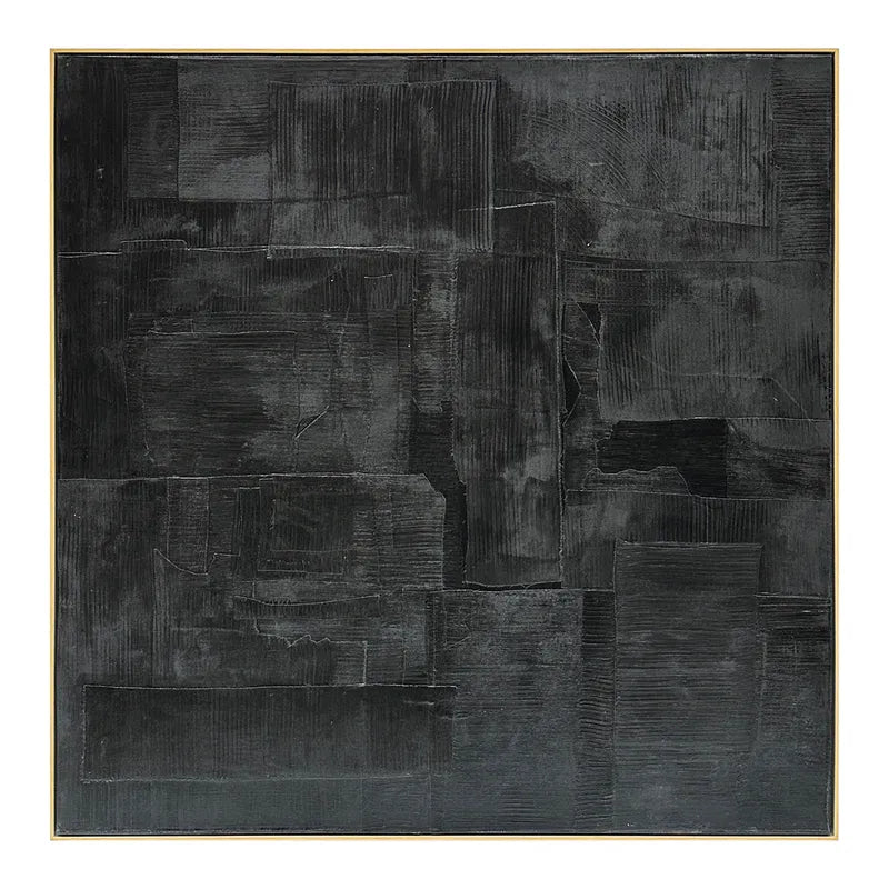 Into the Darkness Oil on Canvas Painting – Hand-Painted Abstract Artwork in Gold Natural Timber Shadow Box Frame