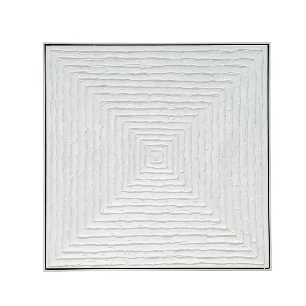 White Vortex Oil on Canvas Painting – Medium – Hand-Painted Abstract Artwork in White Shadow Box Frame