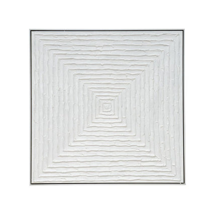 White Vortex Oil on Canvas Painting – Medium – Hand-Painted Abstract Artwork in White Shadow Box Frame