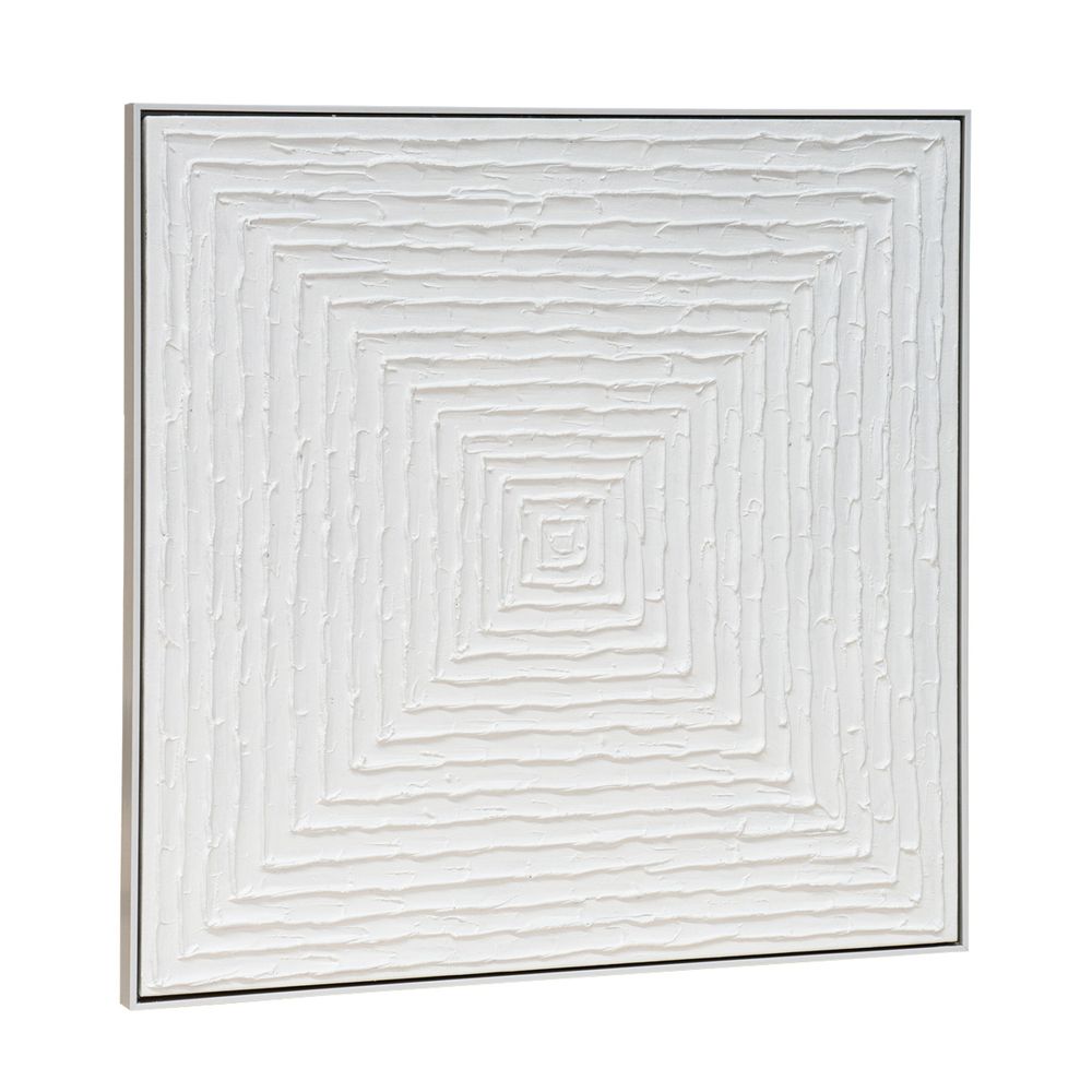 White Vortex Oil on Canvas Painting – Medium – Hand-Painted Abstract Artwork in White Shadow Box Frame