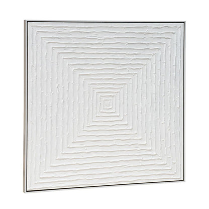 White Vortex Oil on Canvas Painting – Medium – Hand-Painted Abstract Artwork in White Shadow Box Frame
