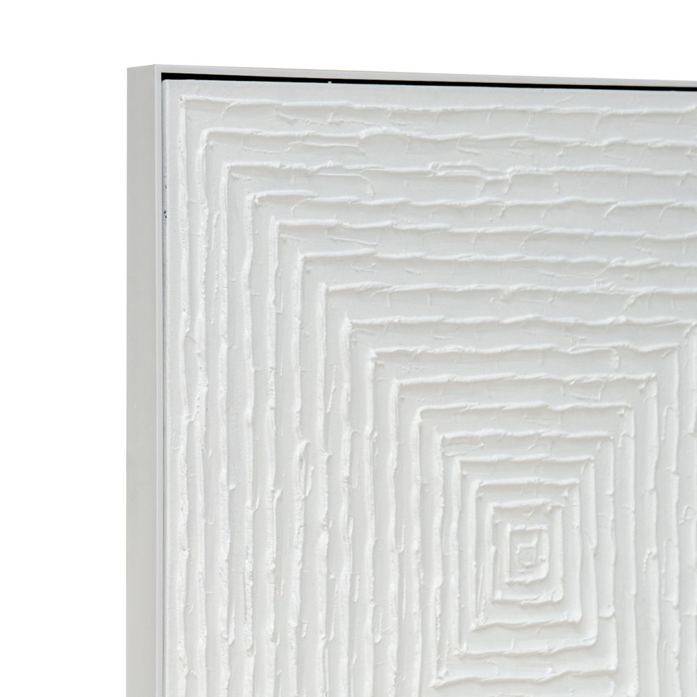 White Vortex Oil on Canvas Painting – Medium – Hand-Painted Abstract Artwork in White Shadow Box Frame