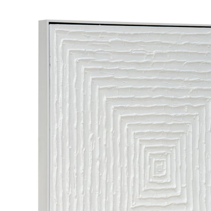 White Vortex Oil on Canvas Painting – Medium – Hand-Painted Abstract Artwork in White Shadow Box Frame