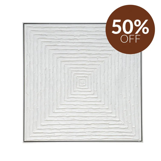 White Vortex Oil on Canvas Painting – Medium – Hand-Painted Abstract Artwork in White Shadow Box Frame