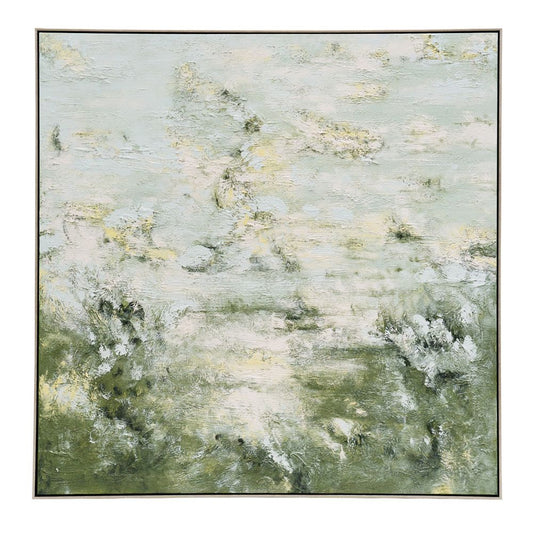 Whimsical Meadow Oil on Canvas Painting – Hand-Painted Impressionist Artwork in Antique Silver Frame
