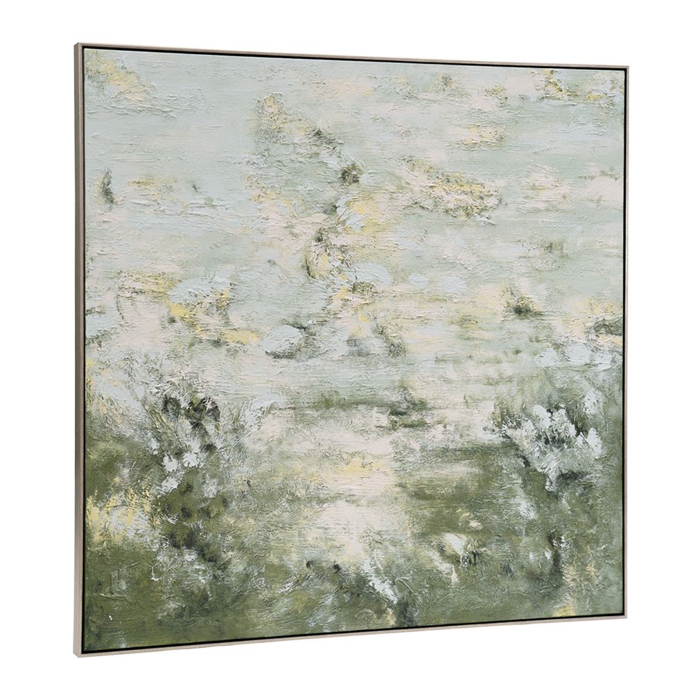 Whimsical Meadow Oil on Canvas Painting – Hand-Painted Impressionist Artwork in Antique Silver Frame