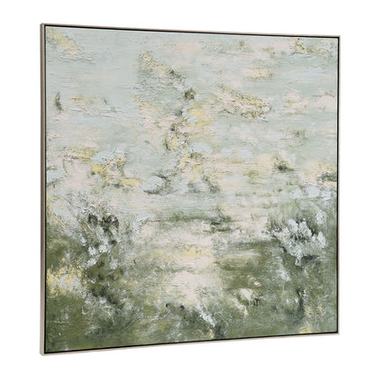 Whimsical Meadow Oil on Canvas Painting – Hand-Painted Impressionist Artwork in Antique Silver Frame
