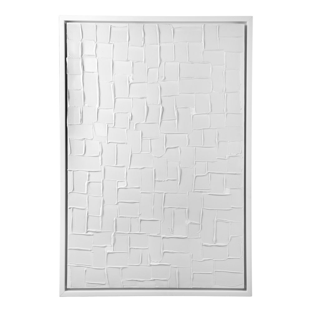 Mosaic Blanco Canvas Painting – Hand-Painted Abstract Artwork in White Shadow Box Frame