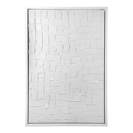 Mosaic Blanco Canvas Painting – Hand-Painted Abstract Artwork in White Shadow Box Frame