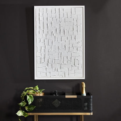 Mosaic Blanco Canvas Painting – Hand-Painted Abstract Artwork in White Shadow Box Frame