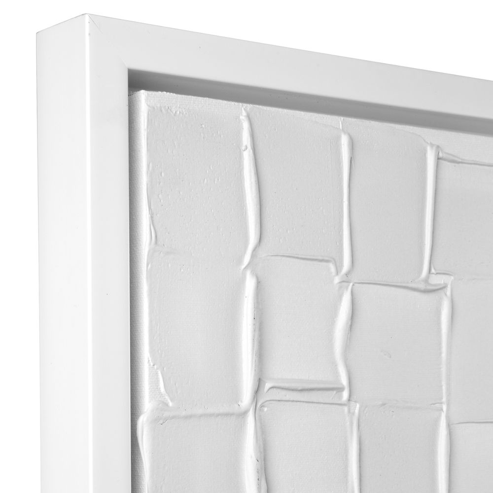 Mosaic Blanco Canvas Painting – Hand-Painted Abstract Artwork in White Shadow Box Frame