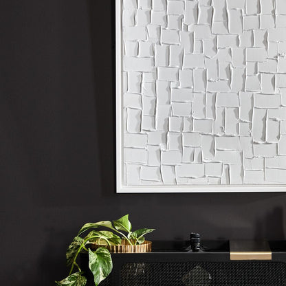 Mosaic Blanco Canvas Painting – Hand-Painted Abstract Artwork in White Shadow Box Frame