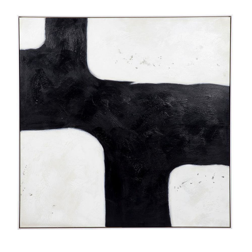 Tribeca Oil on Canvas Painting – Hand-Painted Urban Abstract Artwork in Matte White Shadow Box Frame