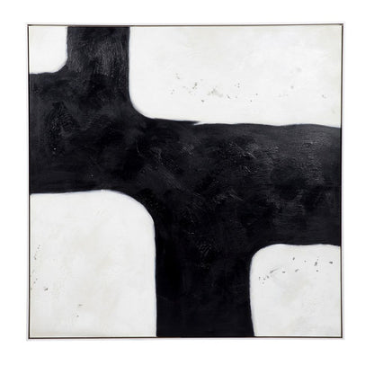 Tribeca Oil on Canvas Painting – Hand-Painted Urban Abstract Artwork in Matte White Shadow Box Frame