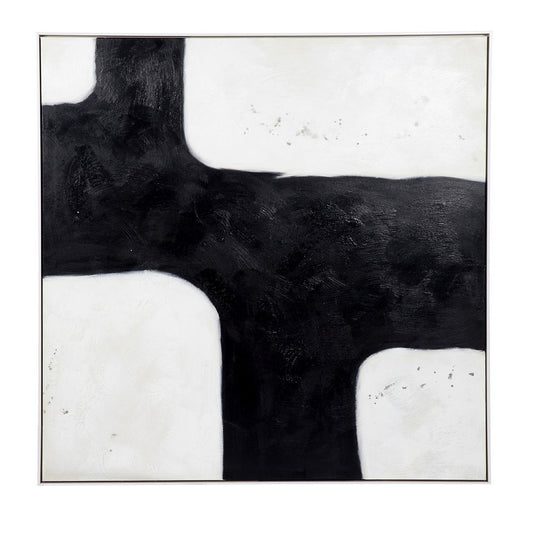 Tribeca Oil on Canvas Painting – Hand-Painted Urban Abstract Artwork in Matte White Shadow Box Frame