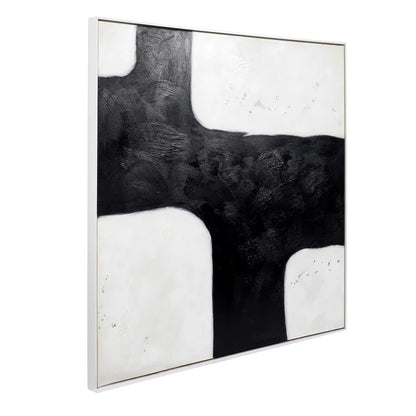 Tribeca Oil on Canvas Painting – Hand-Painted Urban Abstract Artwork in Matte White Shadow Box Frame