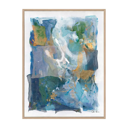 Oceans – Hand-Painted Abstract Canvas with Oceanic Blues and Gold Accents