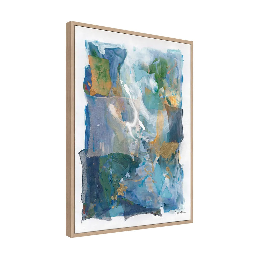 Oceans – Hand-Painted Abstract Canvas with Oceanic Blues and Gold Accents