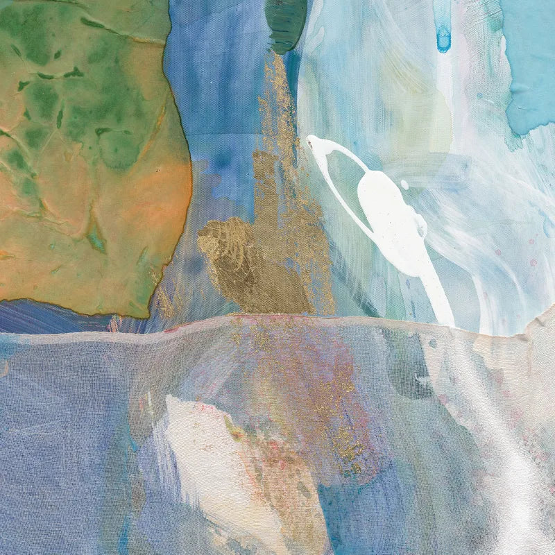 Oceans – Hand-Painted Abstract Canvas with Oceanic Blues and Gold Accents