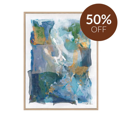 Oceans – Hand-Painted Abstract Canvas with Oceanic Blues and Gold Accents