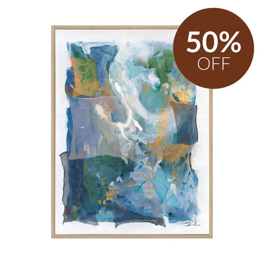 Oceans – Hand-Painted Abstract Canvas with Oceanic Blues and Gold Accents
