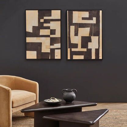 Minds Eye I – Hand-Painted Geometric Canvas in Black & Neutral Tones