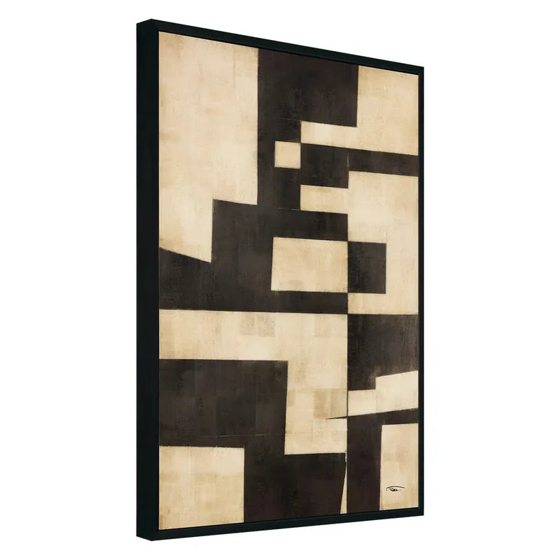 Minds Eye I – Hand-Painted Geometric Canvas in Black & Neutral Tones