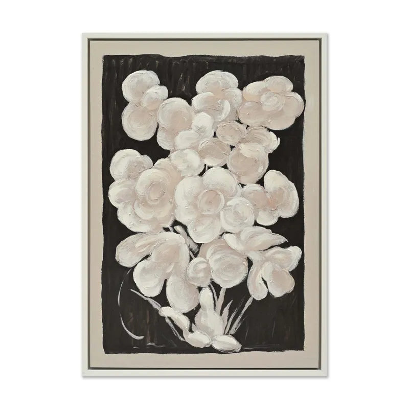 Textured Bouquet Enhanced Canvas Print – Hand-Painted Floral Artwork in White Shadow Box Frame