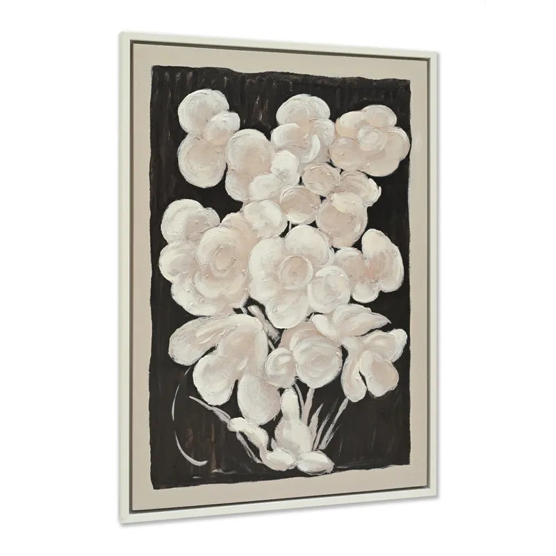 Textured Bouquet Enhanced Canvas Print – Hand-Painted Floral Artwork in White Shadow Box Frame